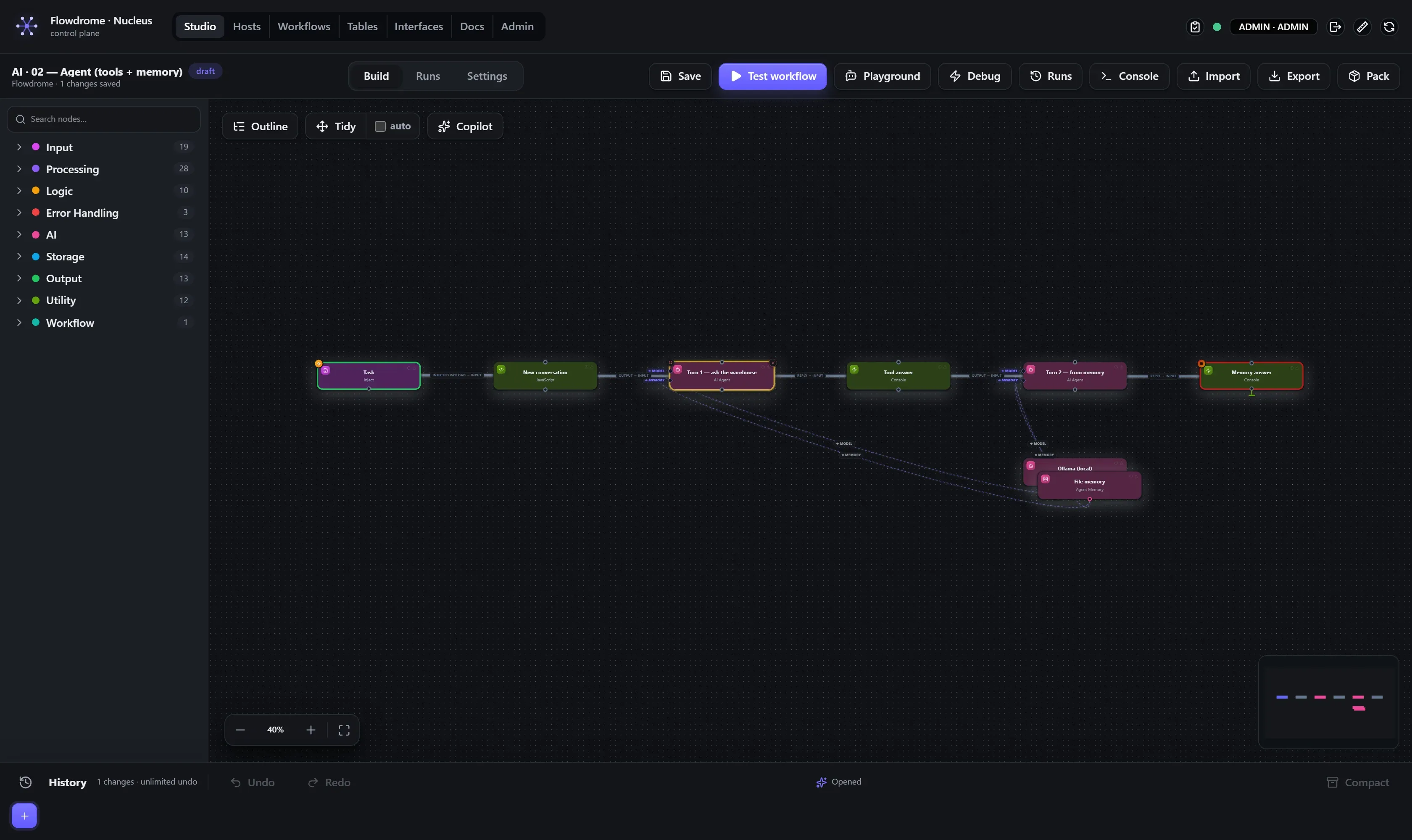 The AI Agent node's settings