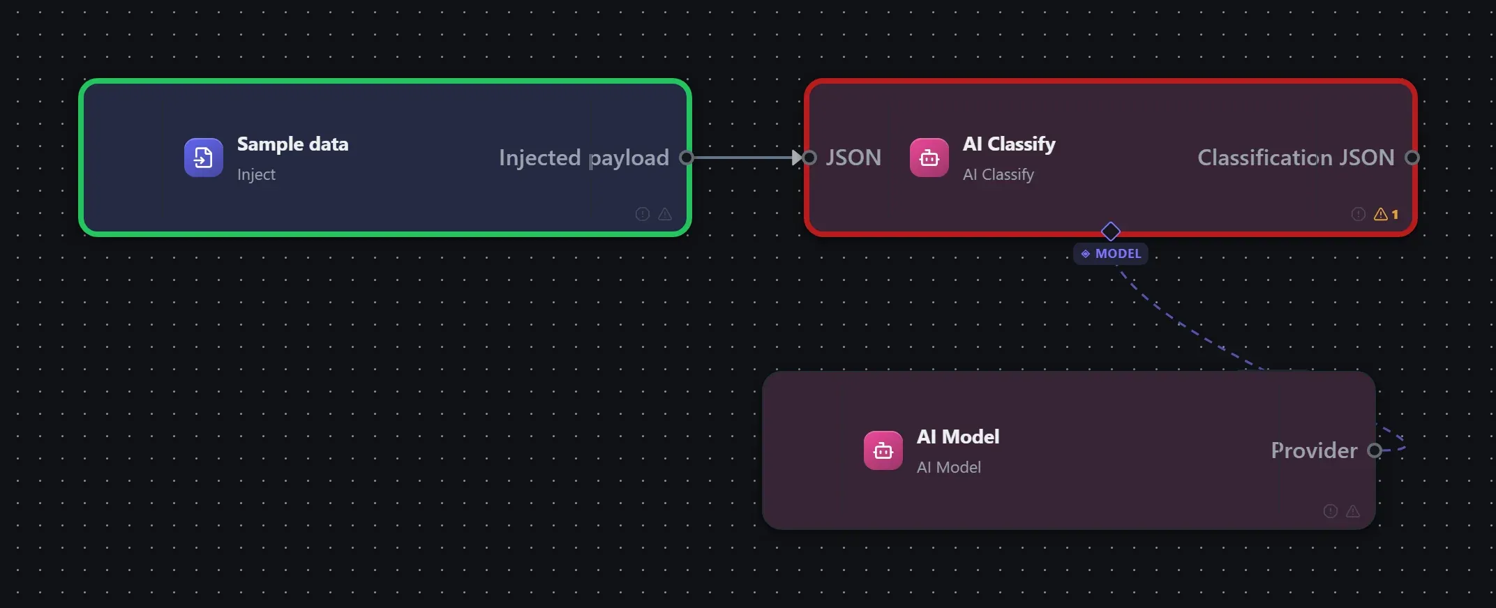 AI Classify wired into a runnable workflow in the Studio builder
