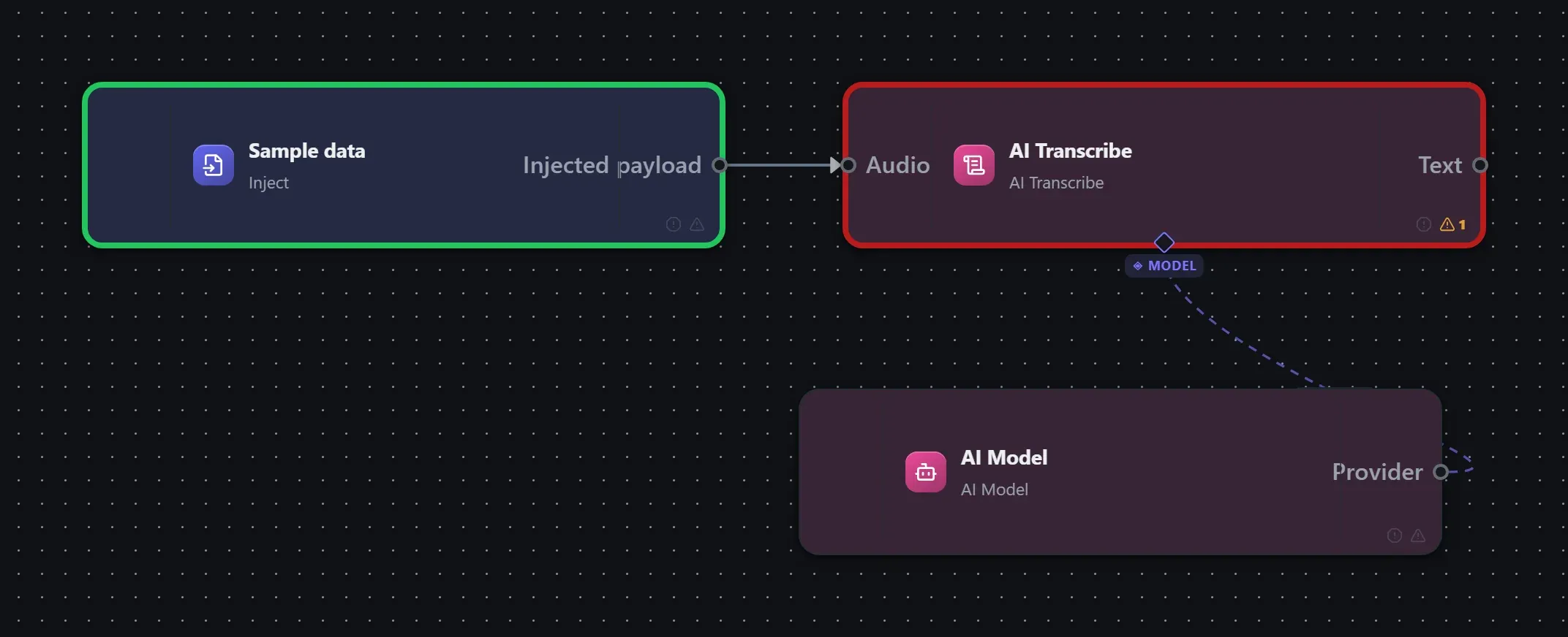 AI Transcribe wired into a runnable workflow in the Studio builder