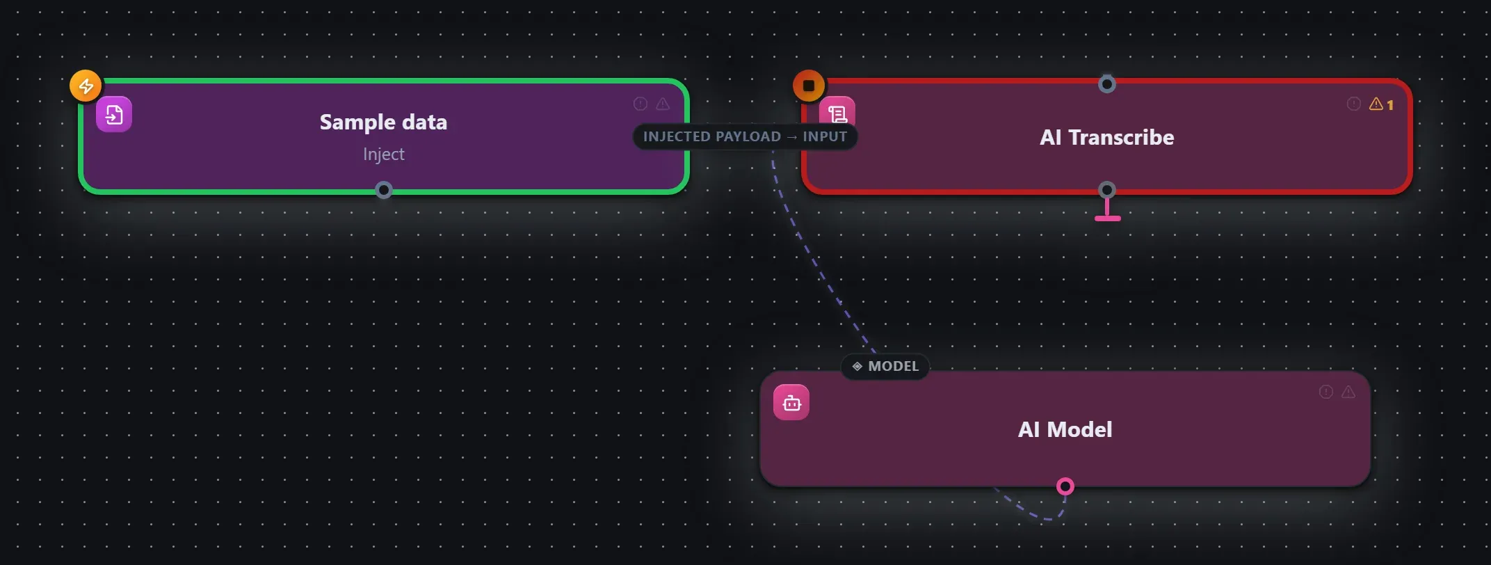 AI Transcribe wired into a runnable workflow in the Studio builder