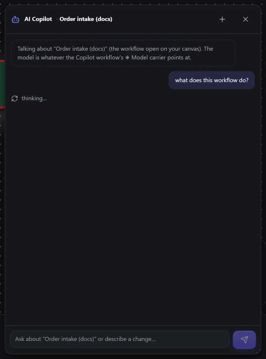 The Copilot's live status line while the agent works