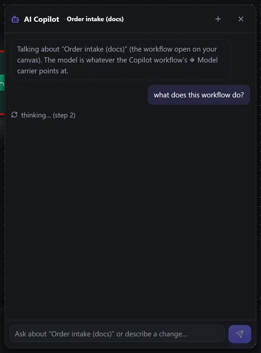 The Copilot's live status line while the agent works