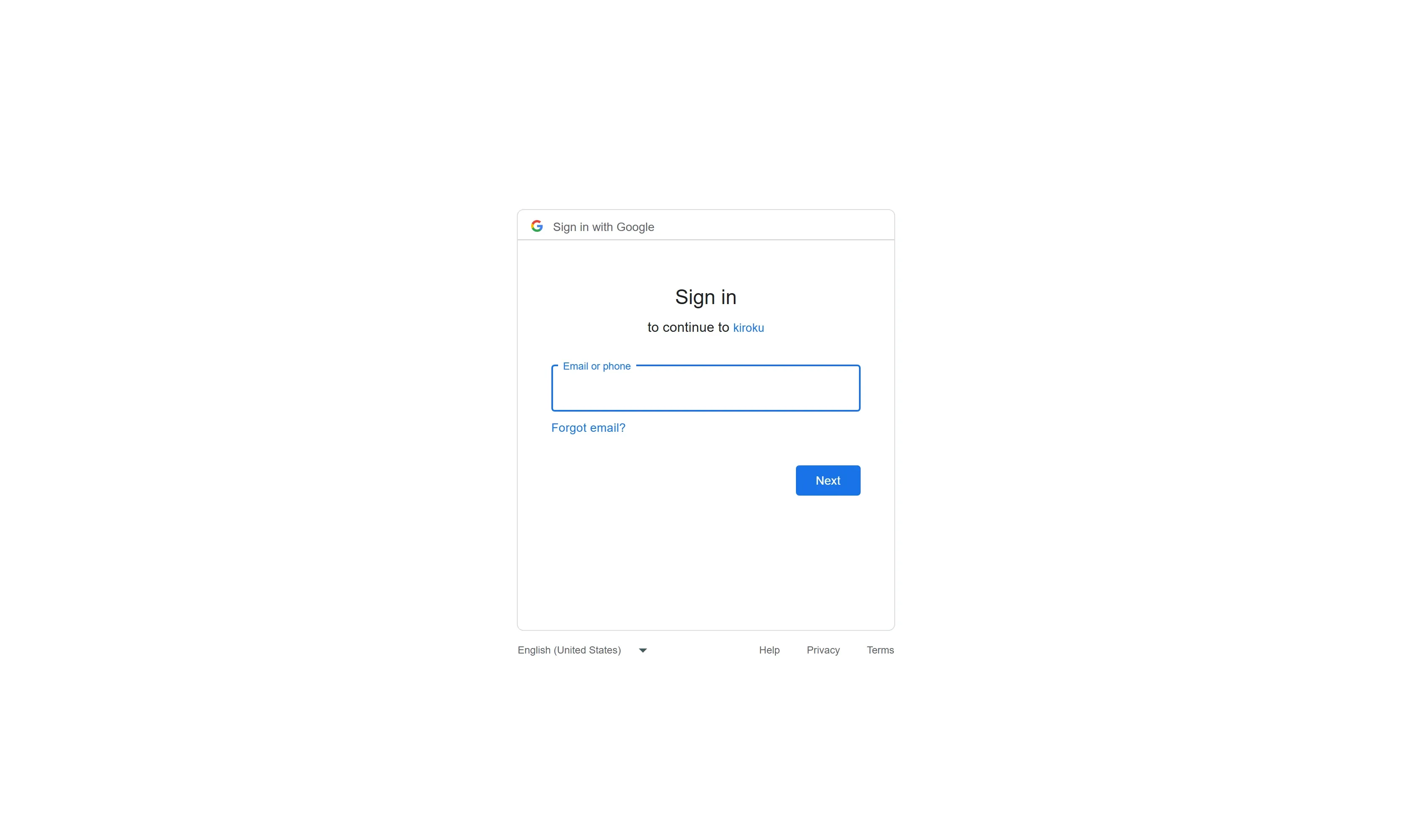 The Google sign-in screen opened by the Connect button