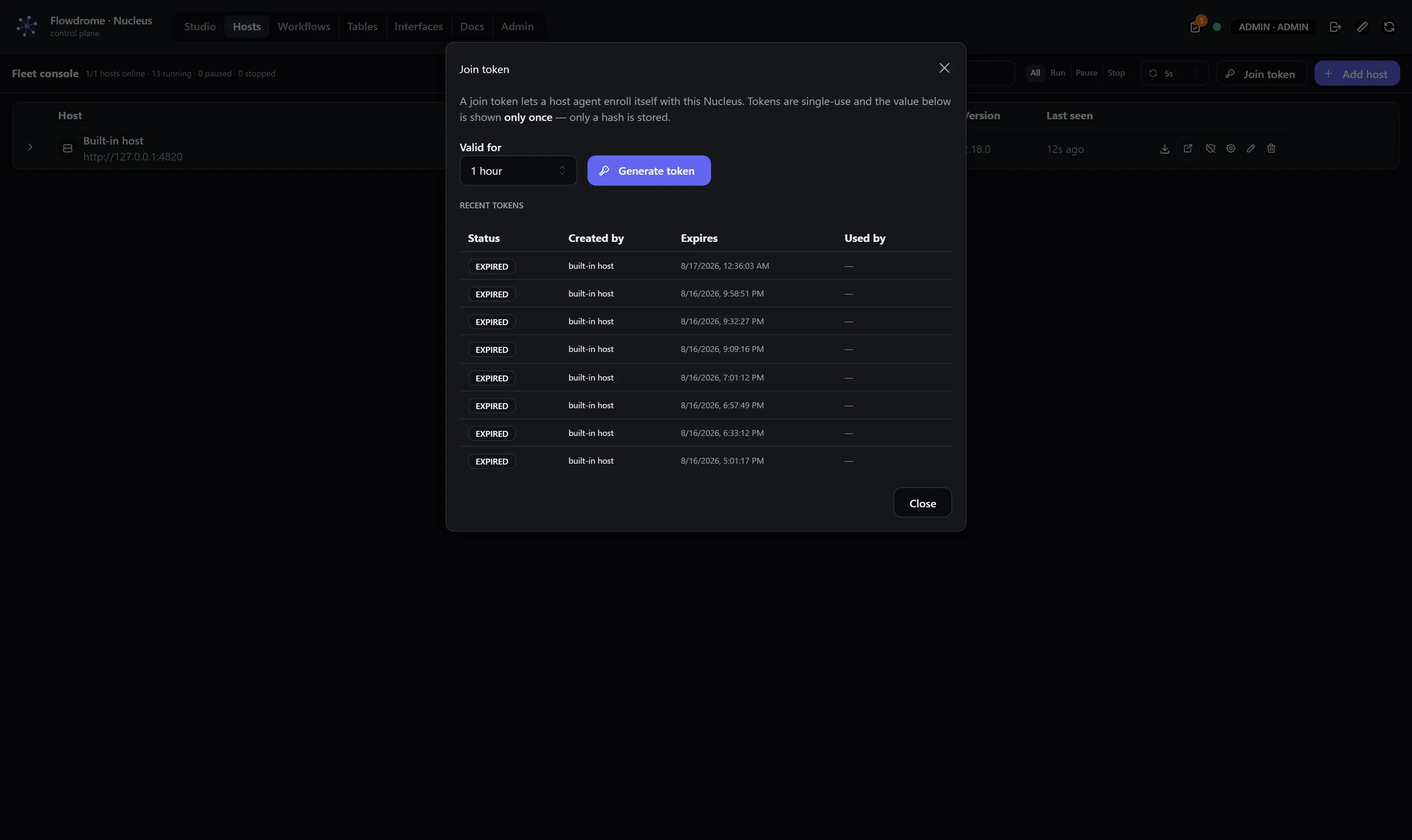 The join token modal