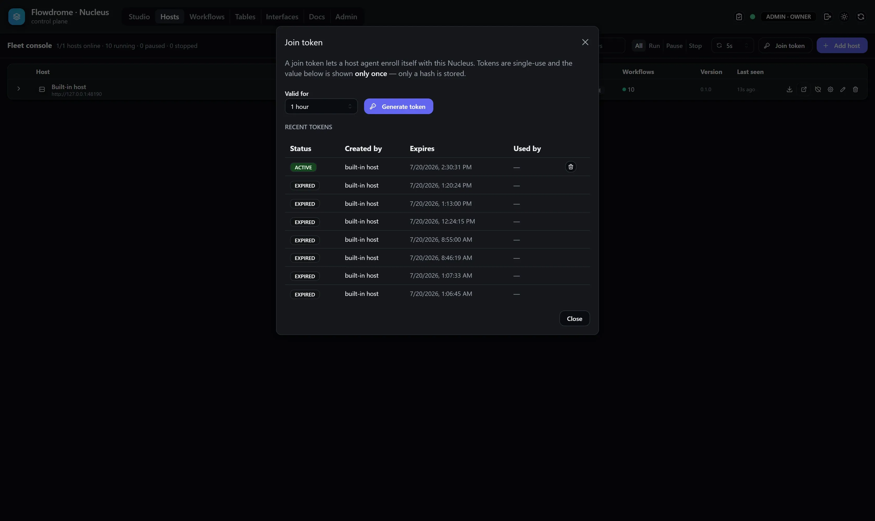 The join token modal