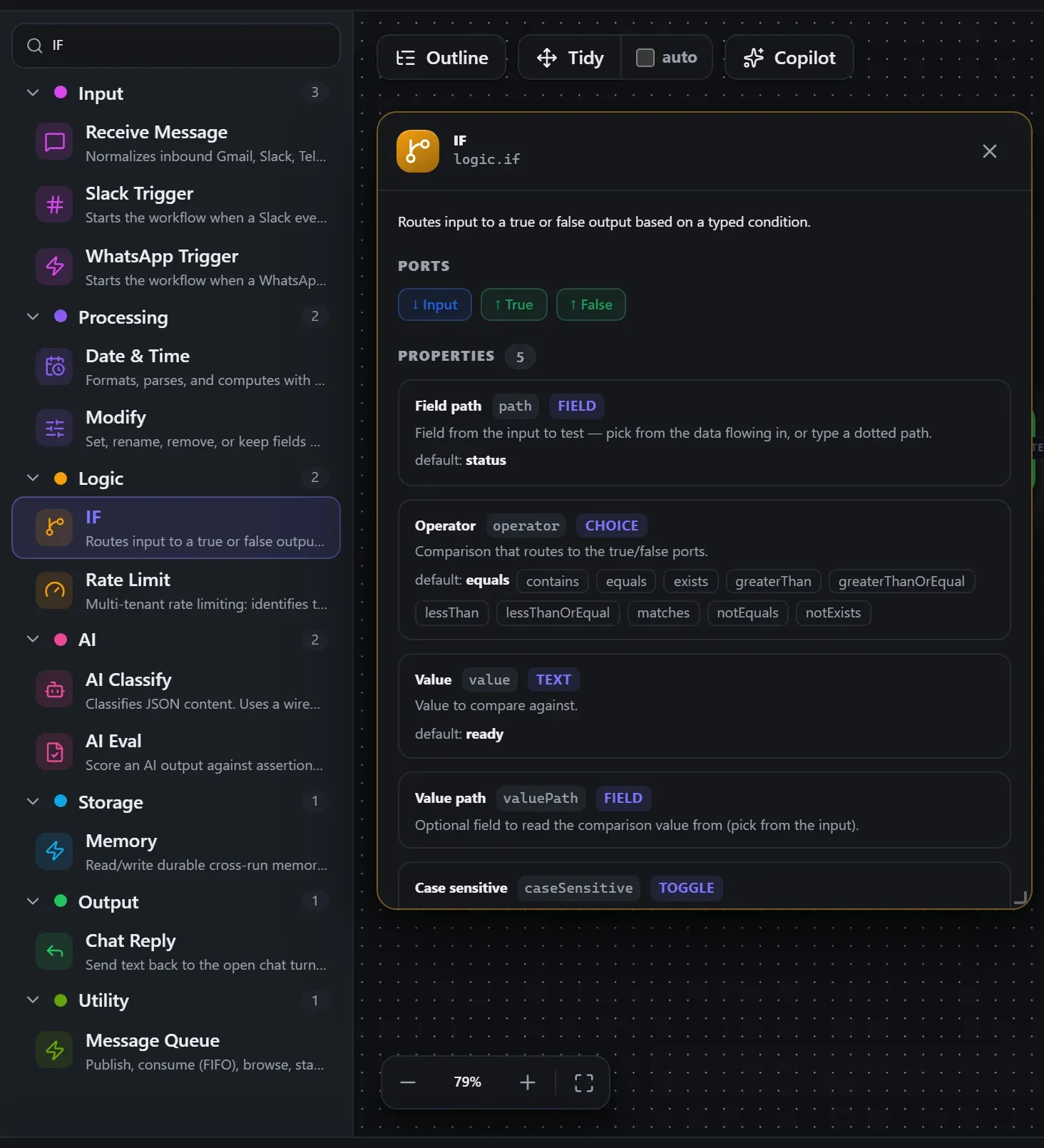 IF in the node library, with the in-editor docs panel open