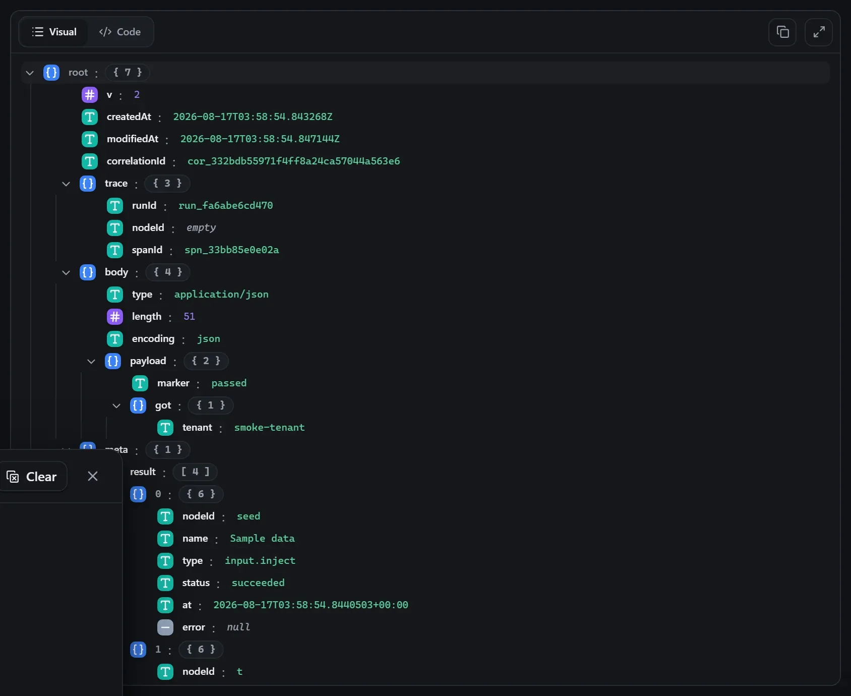 The Rate Limit node's input envelope in the run data viewer