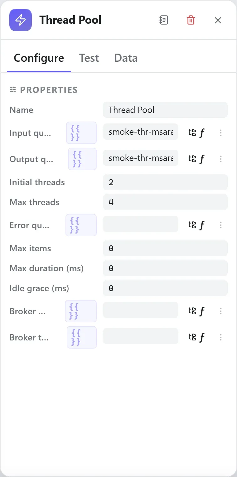 The Thread Pool node's settings in the Studio builder