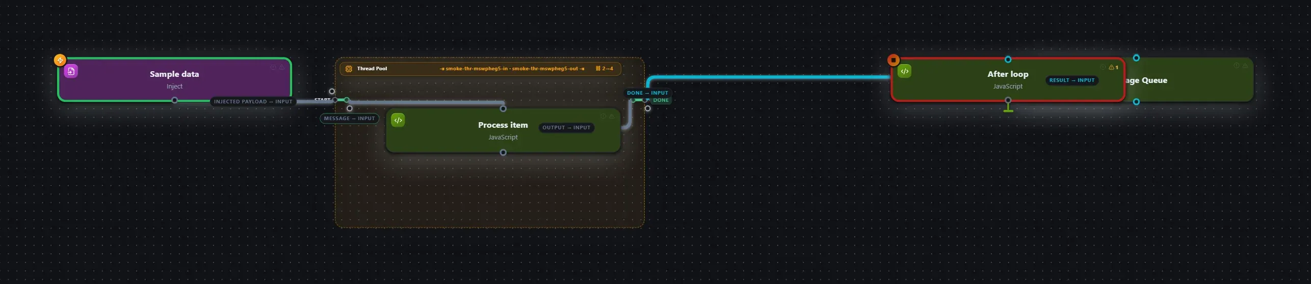 Thread Pool wired into a runnable workflow in the Studio builder