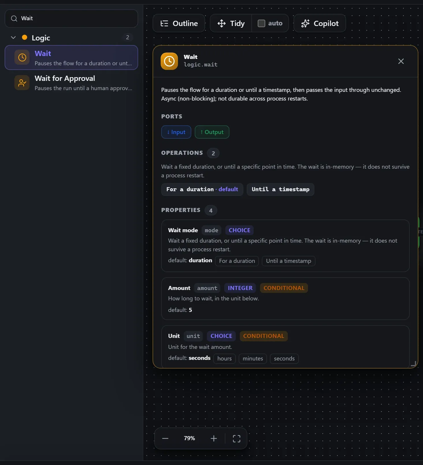 Wait in the node library, with the in-editor docs panel open