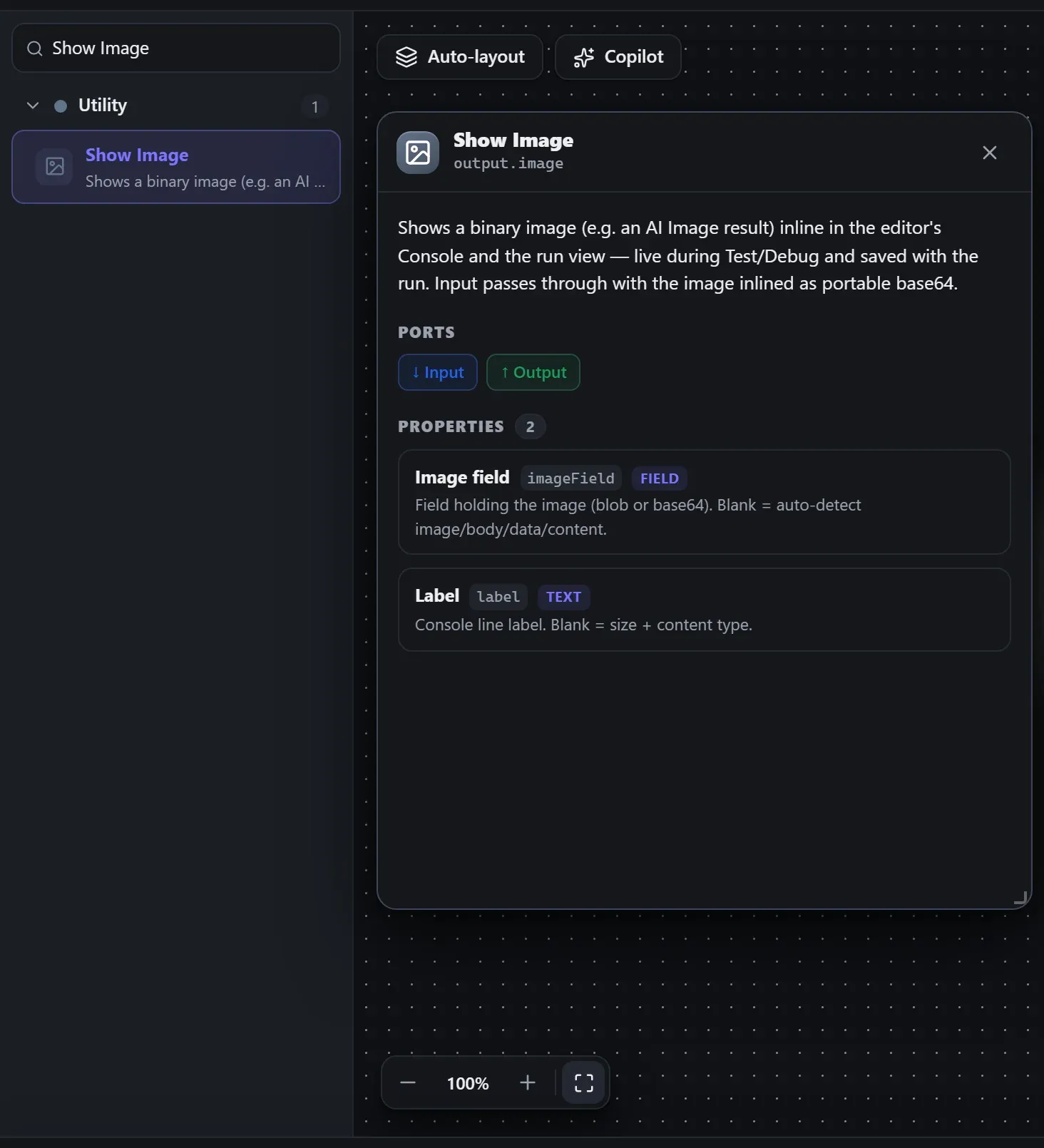 Show Image in the node library, with the in-editor docs panel open
