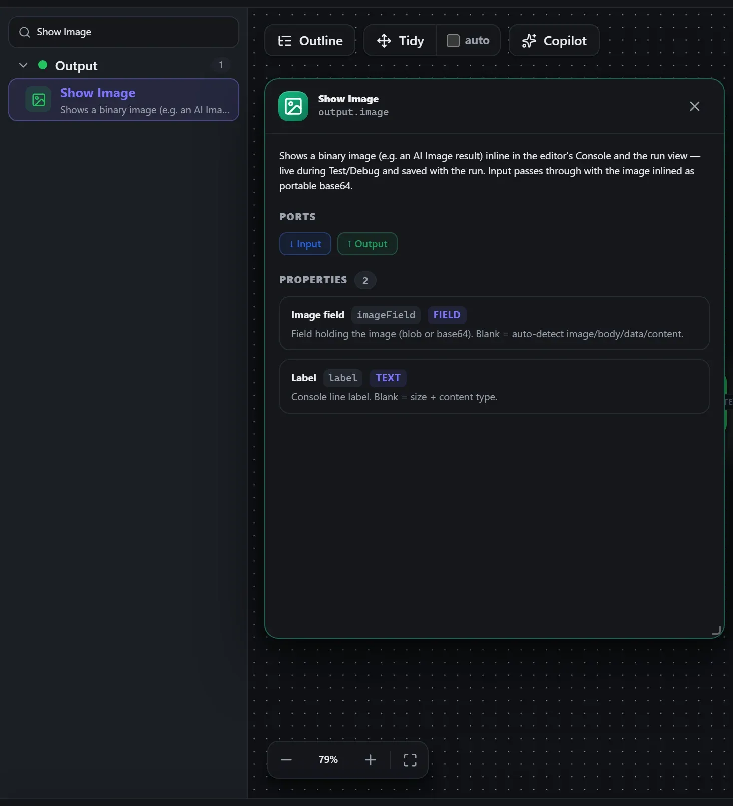 Show Image in the node library, with the in-editor docs panel open