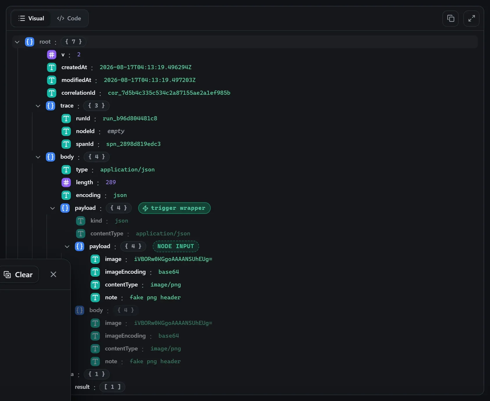 The Show Image node's input envelope in the run data viewer