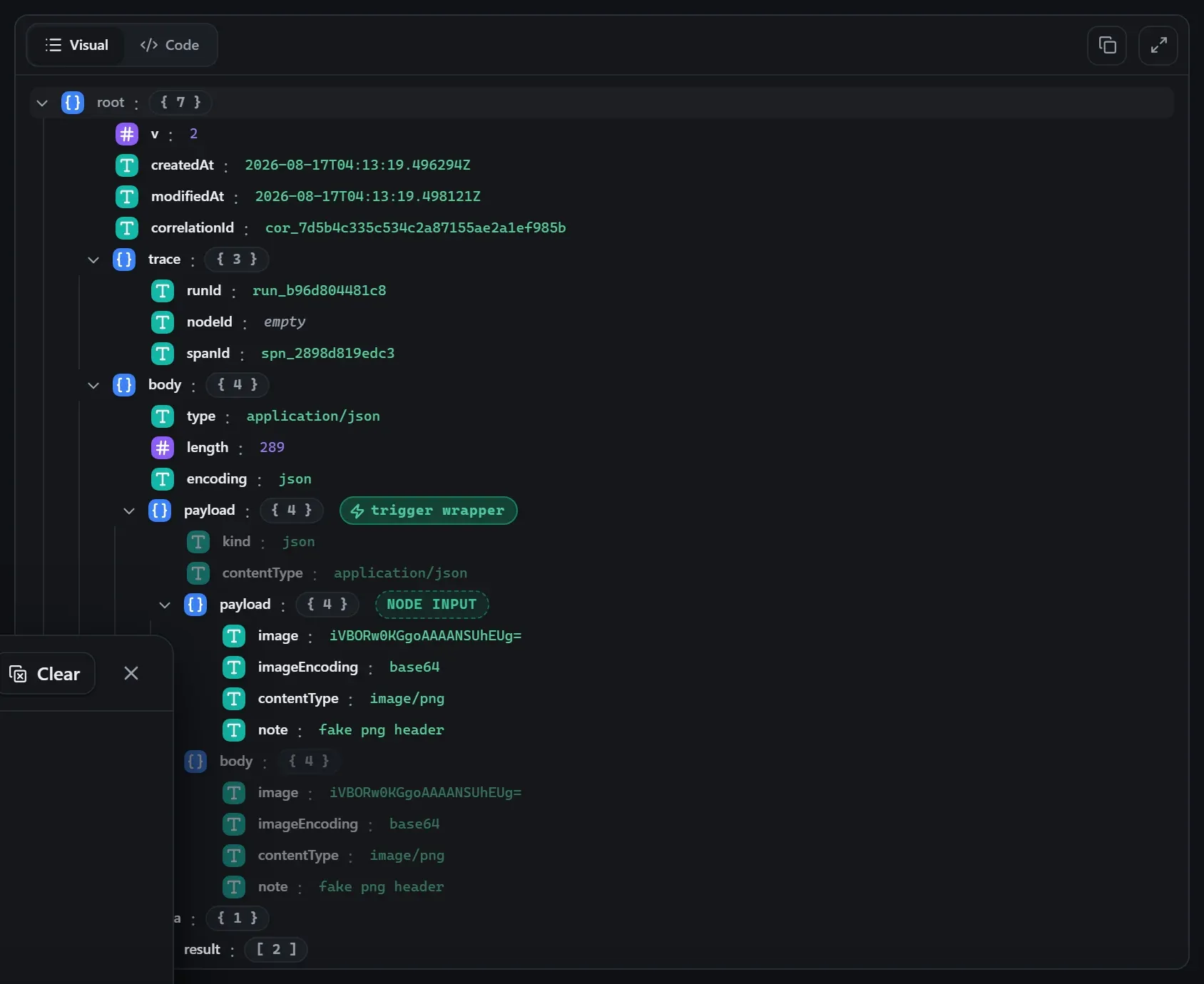 The Show Image node's output envelope in the run data viewer