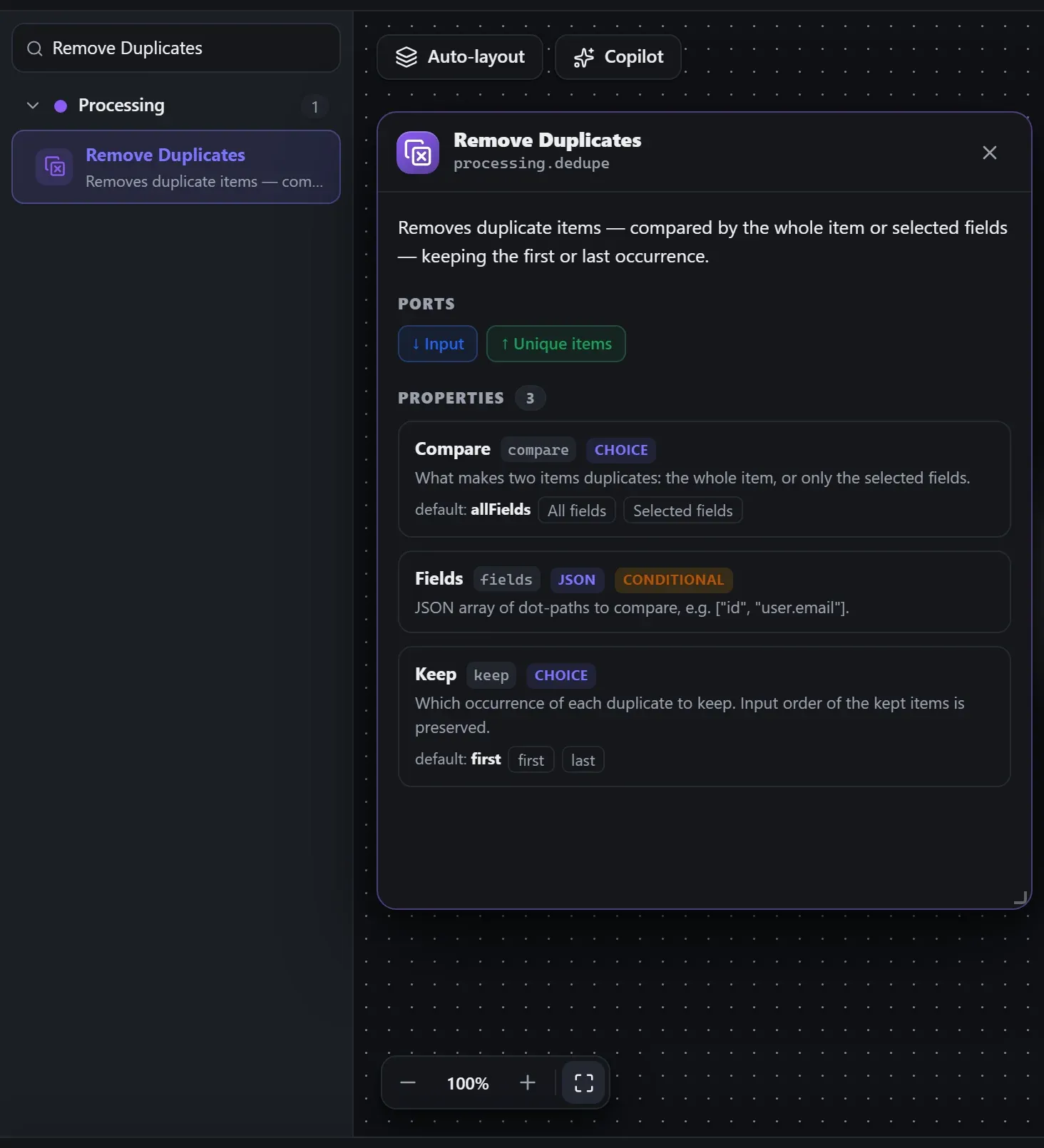 Remove Duplicates in the node library, with the in-editor docs panel open
