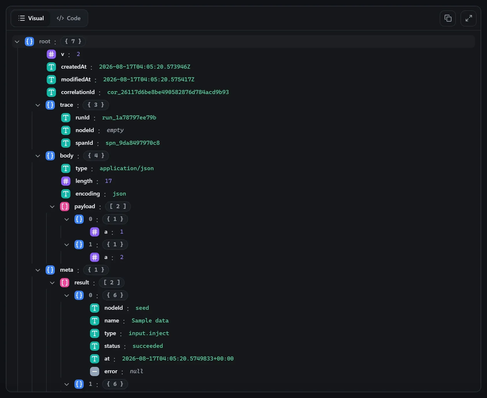 The Remove Duplicates node's output envelope in the run data viewer