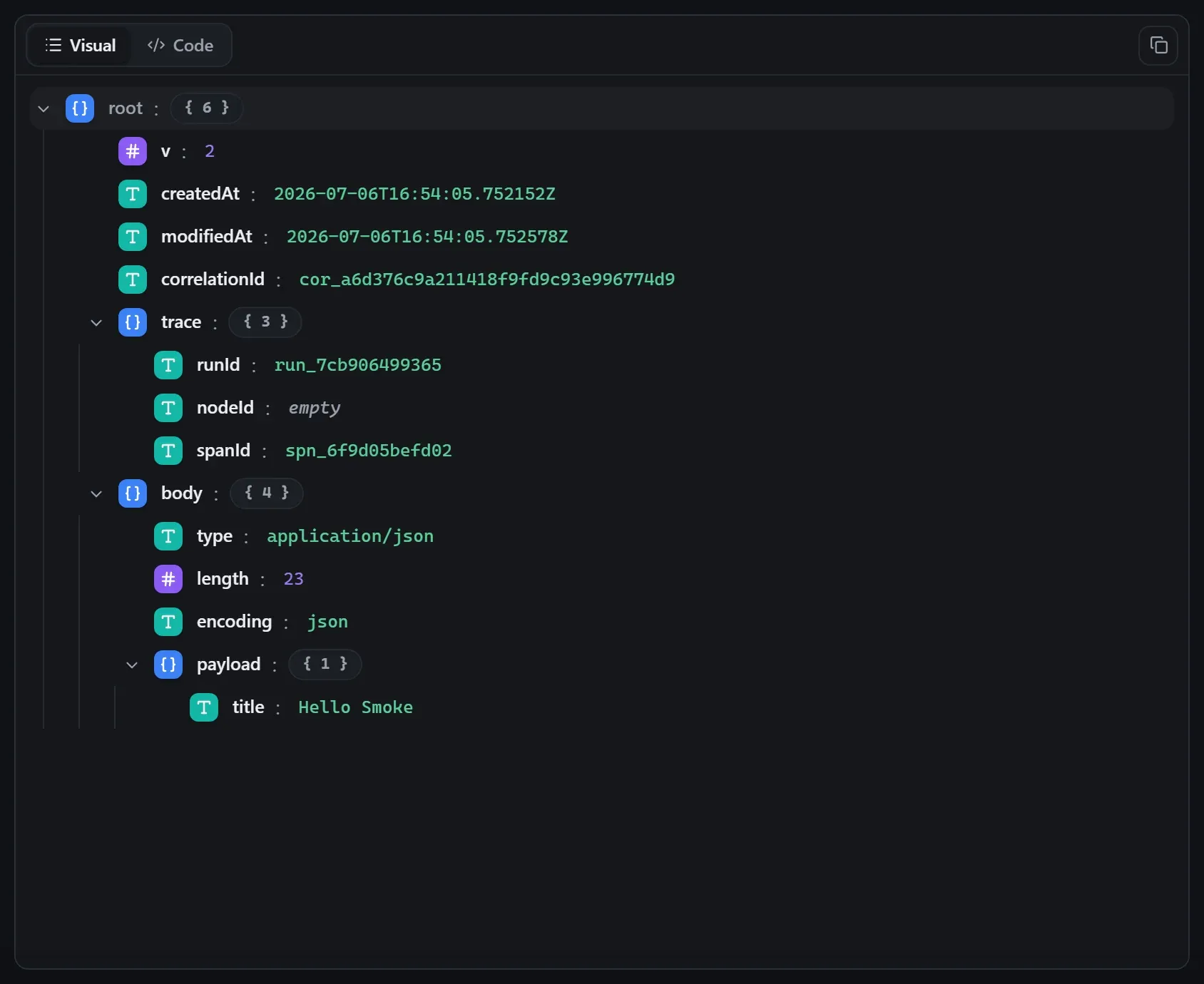 The HTML Extract node's output envelope in the run data viewer