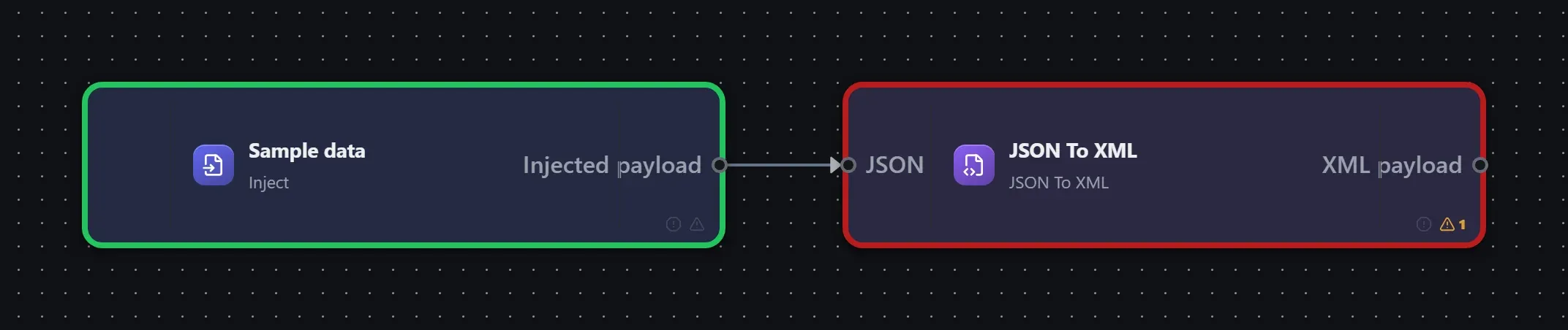 JSON To XML wired into a runnable workflow in the Studio builder