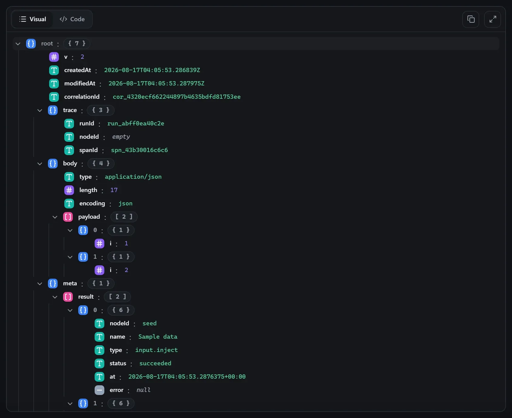 The Limit node's output envelope in the run data viewer