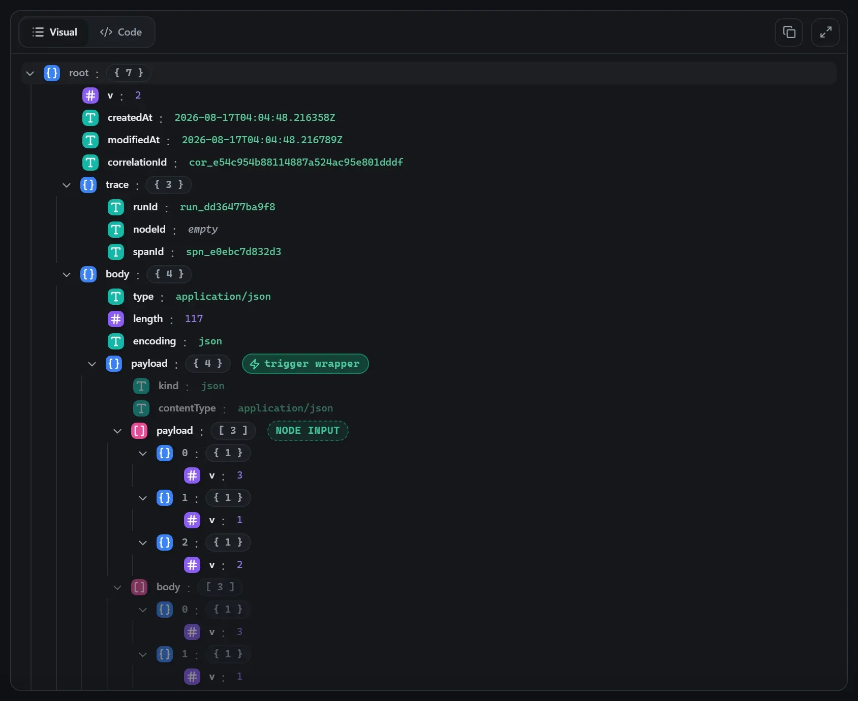 The Sort node's input envelope in the run data viewer