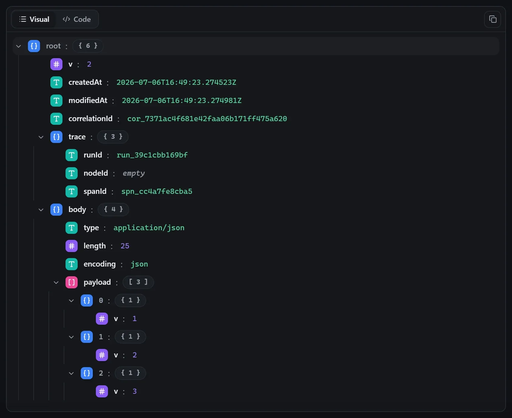 The Sort node's output envelope in the run data viewer