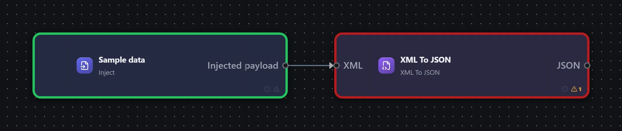 XML To JSON wired into a runnable workflow in the Studio builder