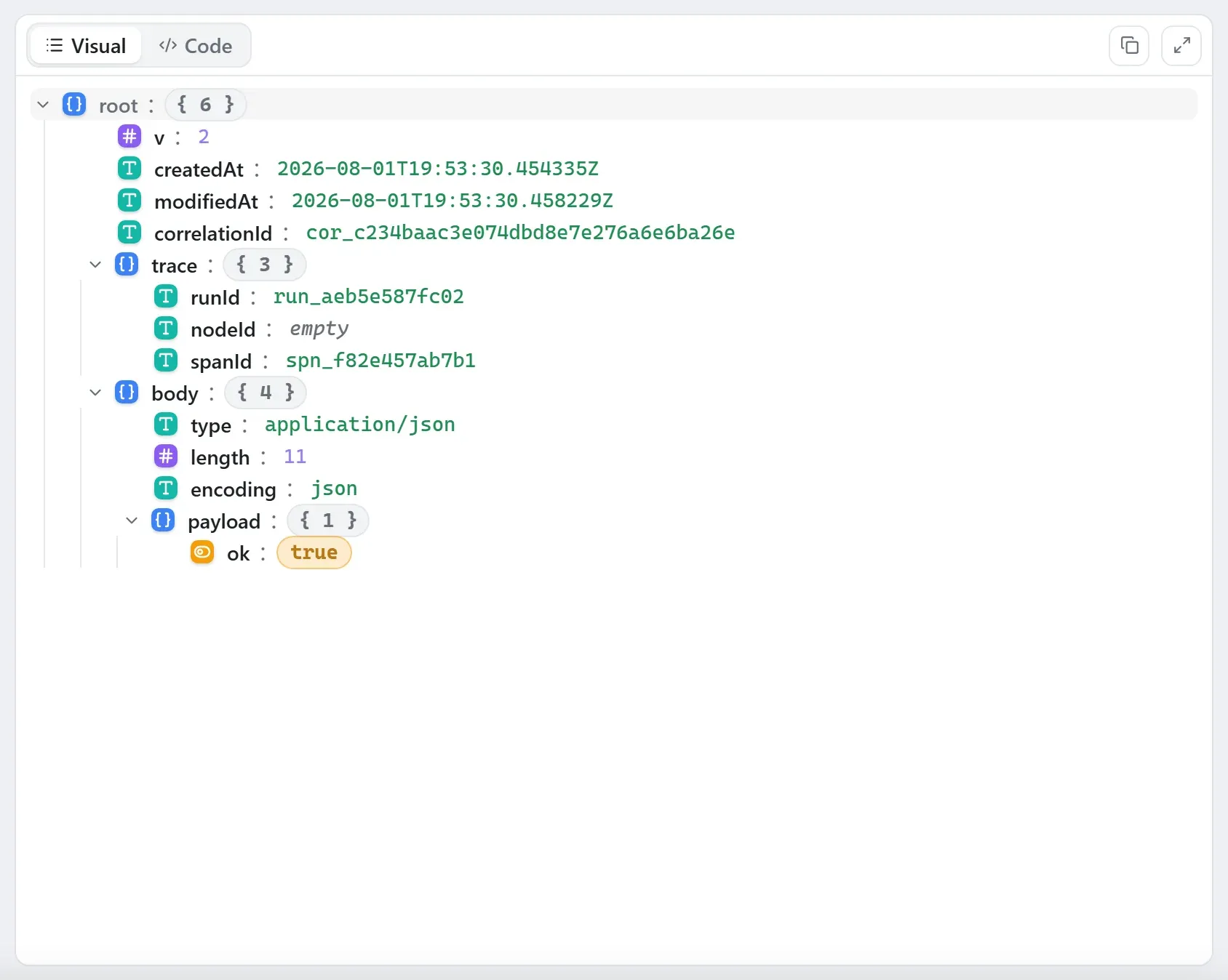 The Redis node's input envelope in the run data viewer