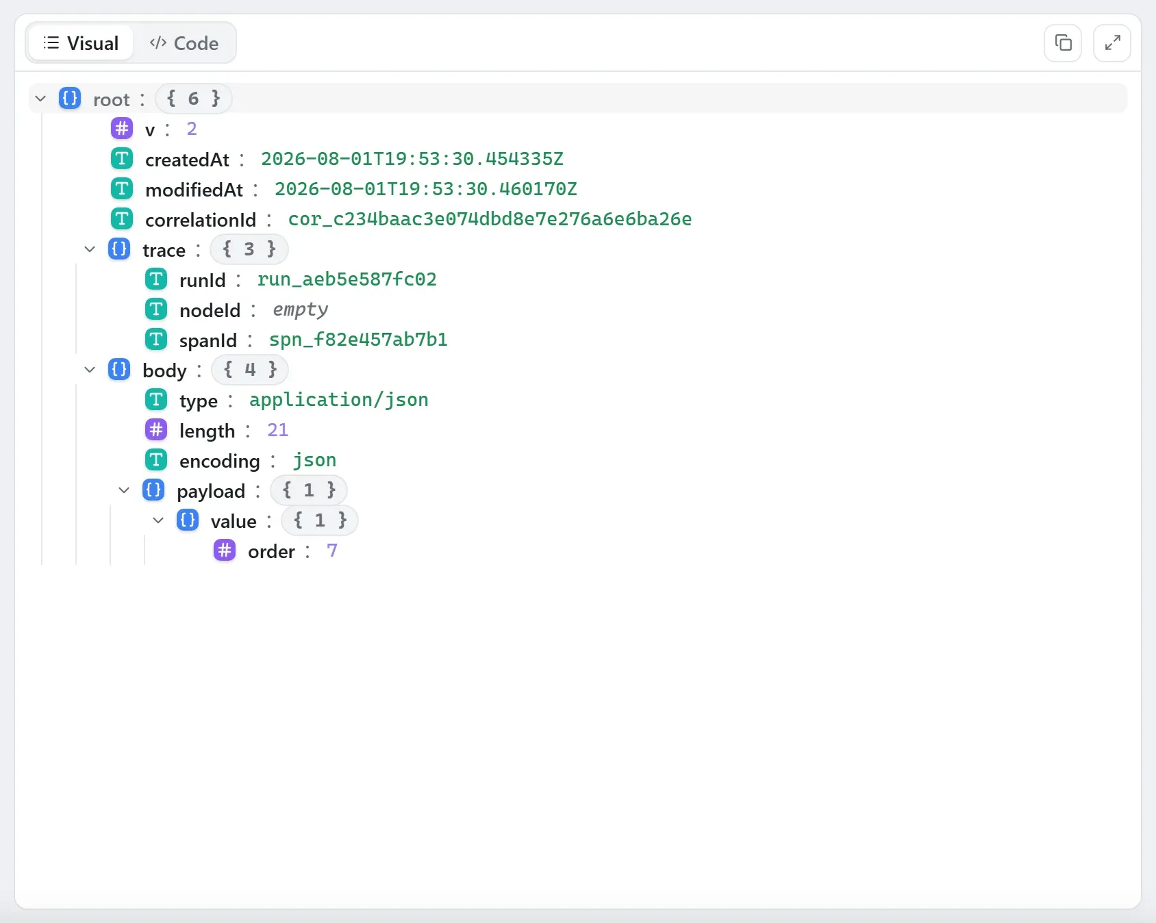 The Redis node's output envelope in the run data viewer