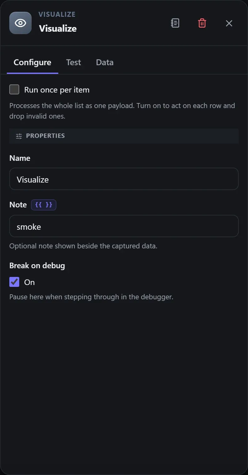 The Visualize node's Configure panel in the Studio builder