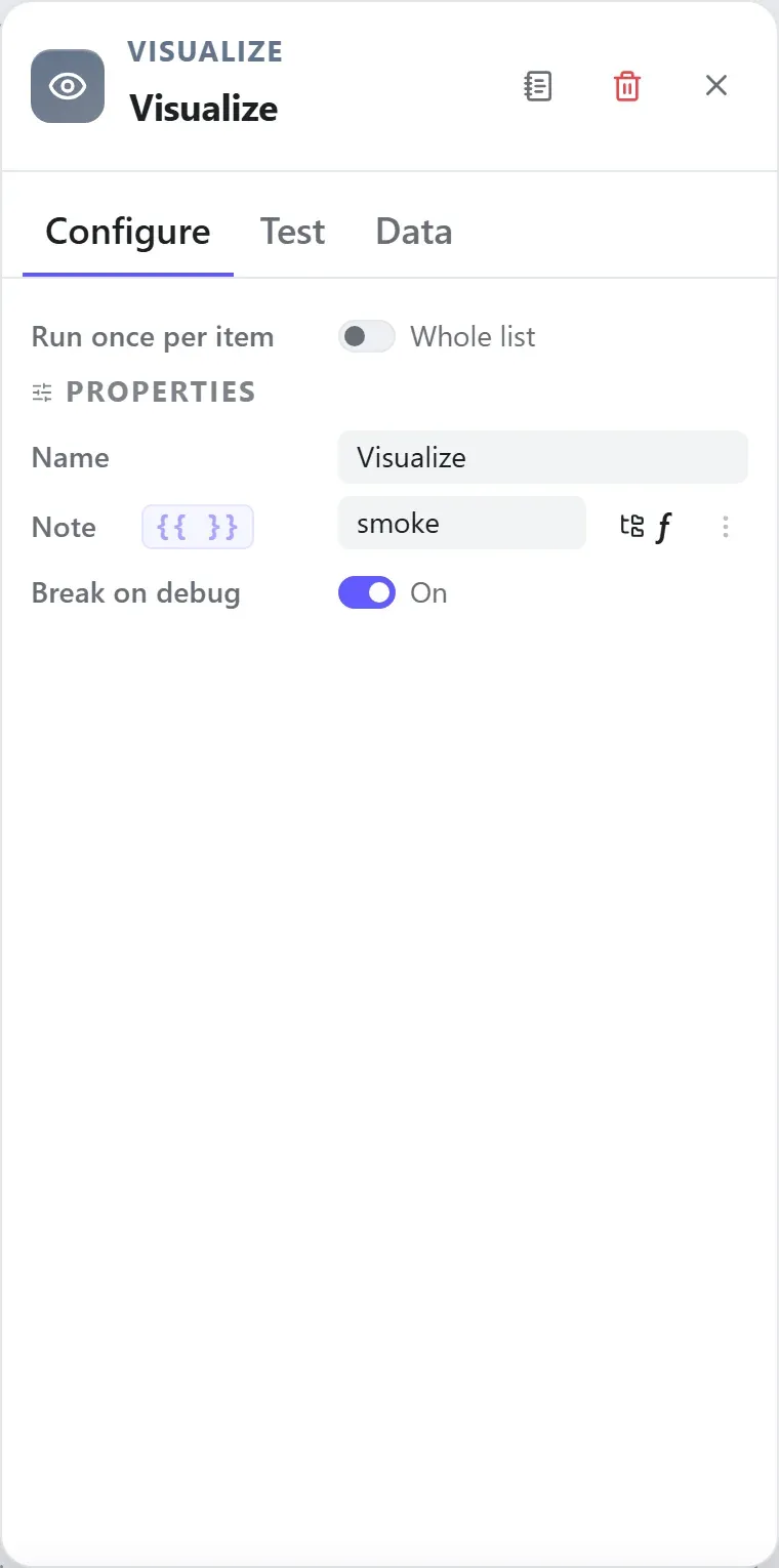 The Visualize node's settings in the Studio builder