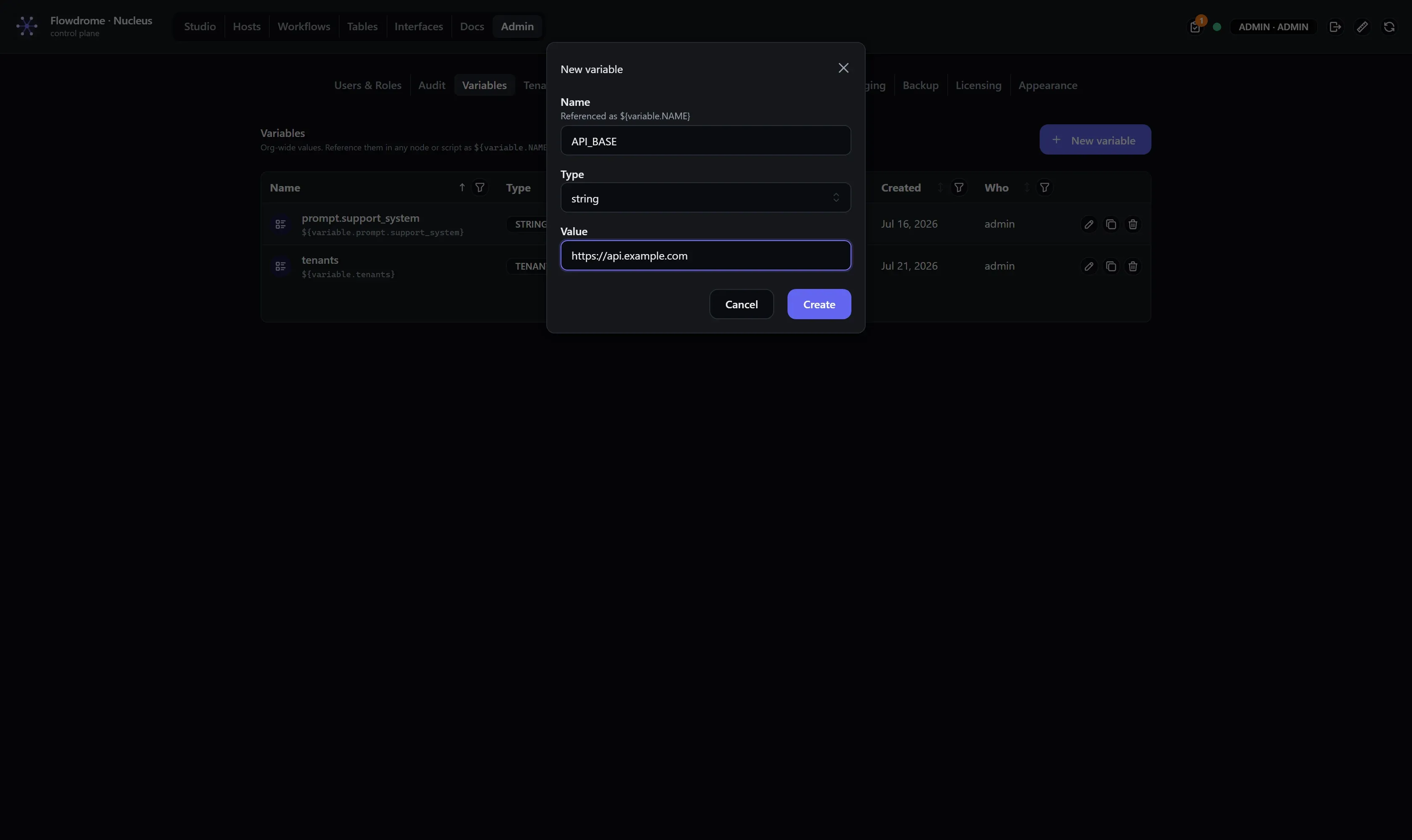 The new variable modal
