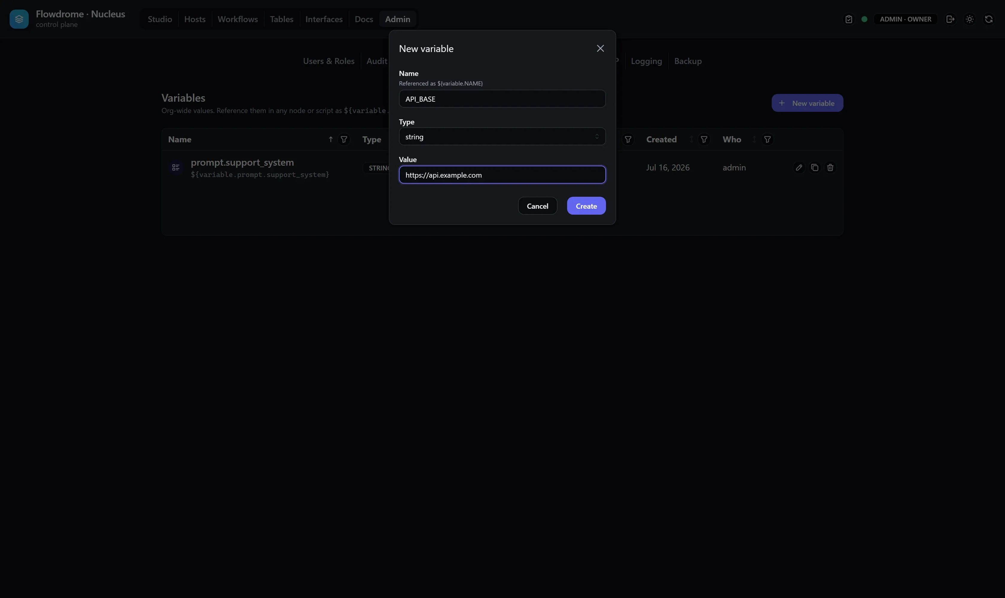 The new variable modal