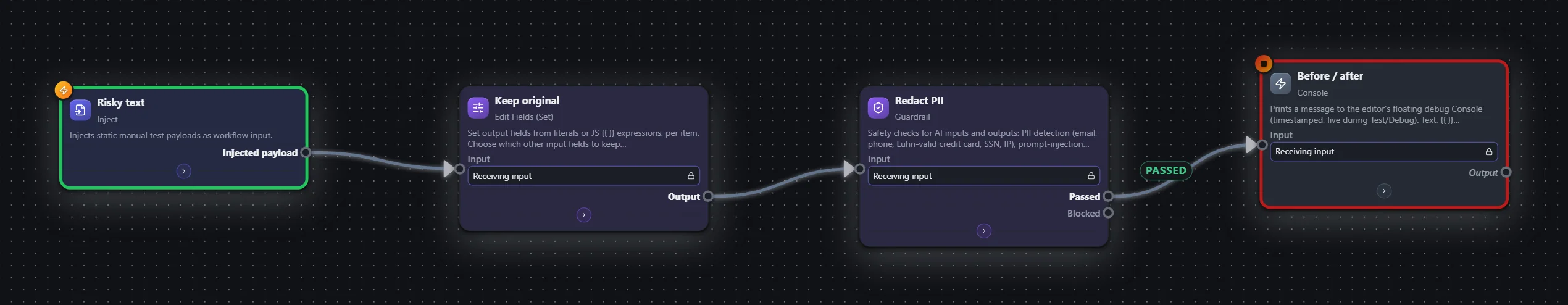 AI · 05 — Guardrail (PII redaction) — workflow graph