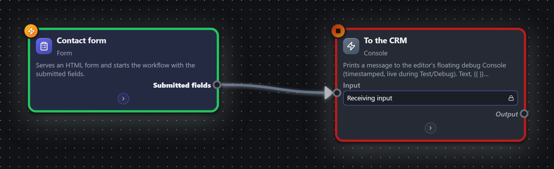 Contact form — Form trigger — workflow graph