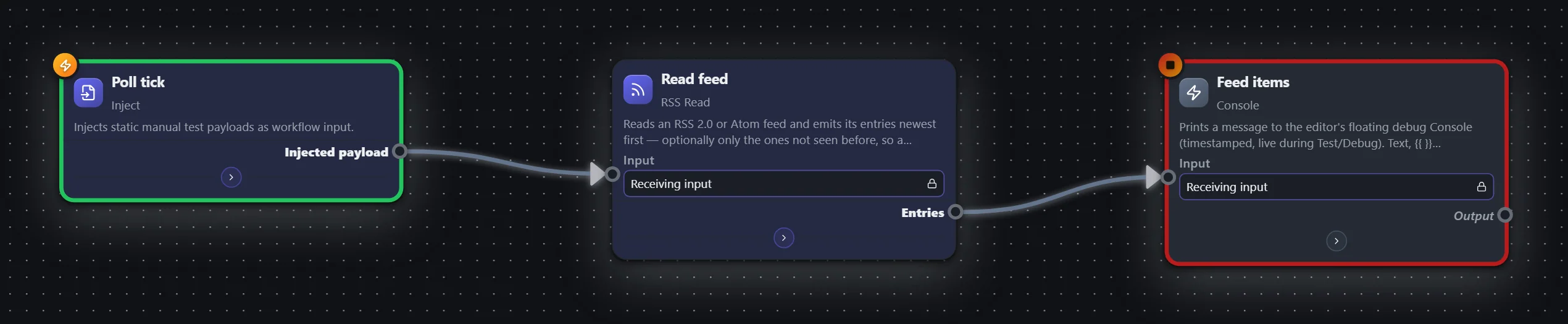 Status feed — RSS — workflow graph