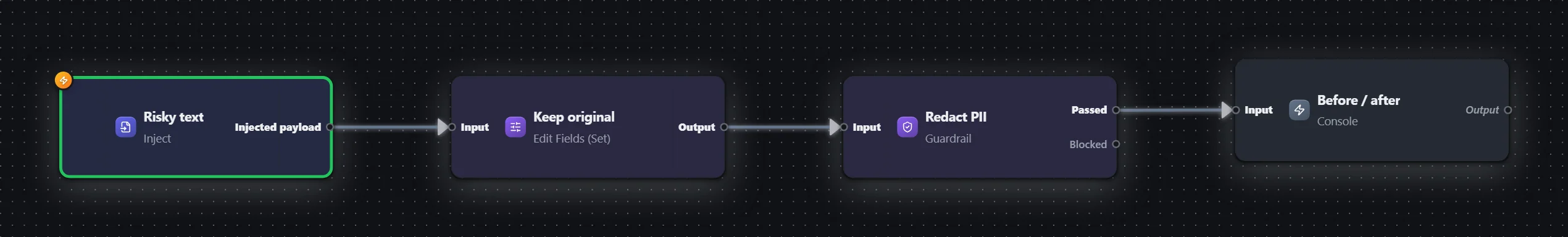 AI · 05 — Guardrail (PII redaction) — workflow graph